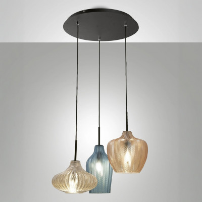 Fabas Luce - La Mia Luce - Olbia SP 3L Round - Round chandelier with three lights - Champagne / light blue / amber - LS-FL-3725-47-363