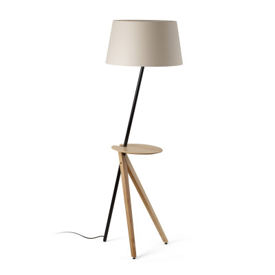 Faro - Indoor - Thana - Treewood  Tray PT - Floor lamp with table - Ash wood finish / matt black / beige - LS-FR-20057